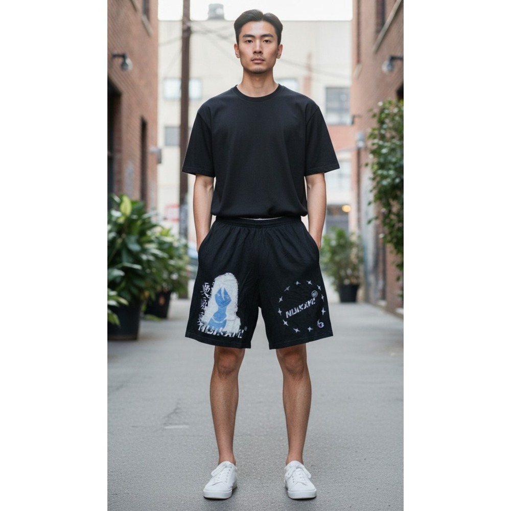 (H-234) Champion‎ Shorts Men's Size M Black Anime Streetwear